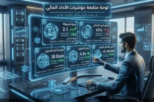 لوحة متابعة مؤشرات الأداء المالي على شاشة مكتب المدير المالي