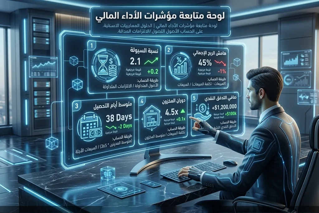 لوحة متابعة مؤشرات الأداء المالي على شاشة مكتب المدير المالي
